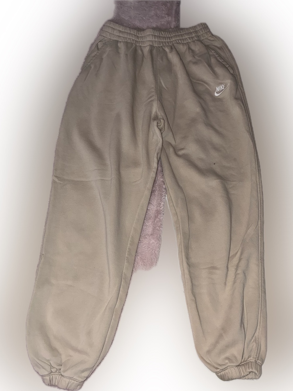 Nike Kids Taupe Fleece Sweatpants with White Swoosh
